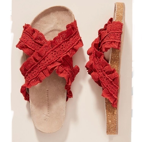 Anthropologie Bianca Ruffled Slide Sandals in Red Size 8 - Picture 9 of 9